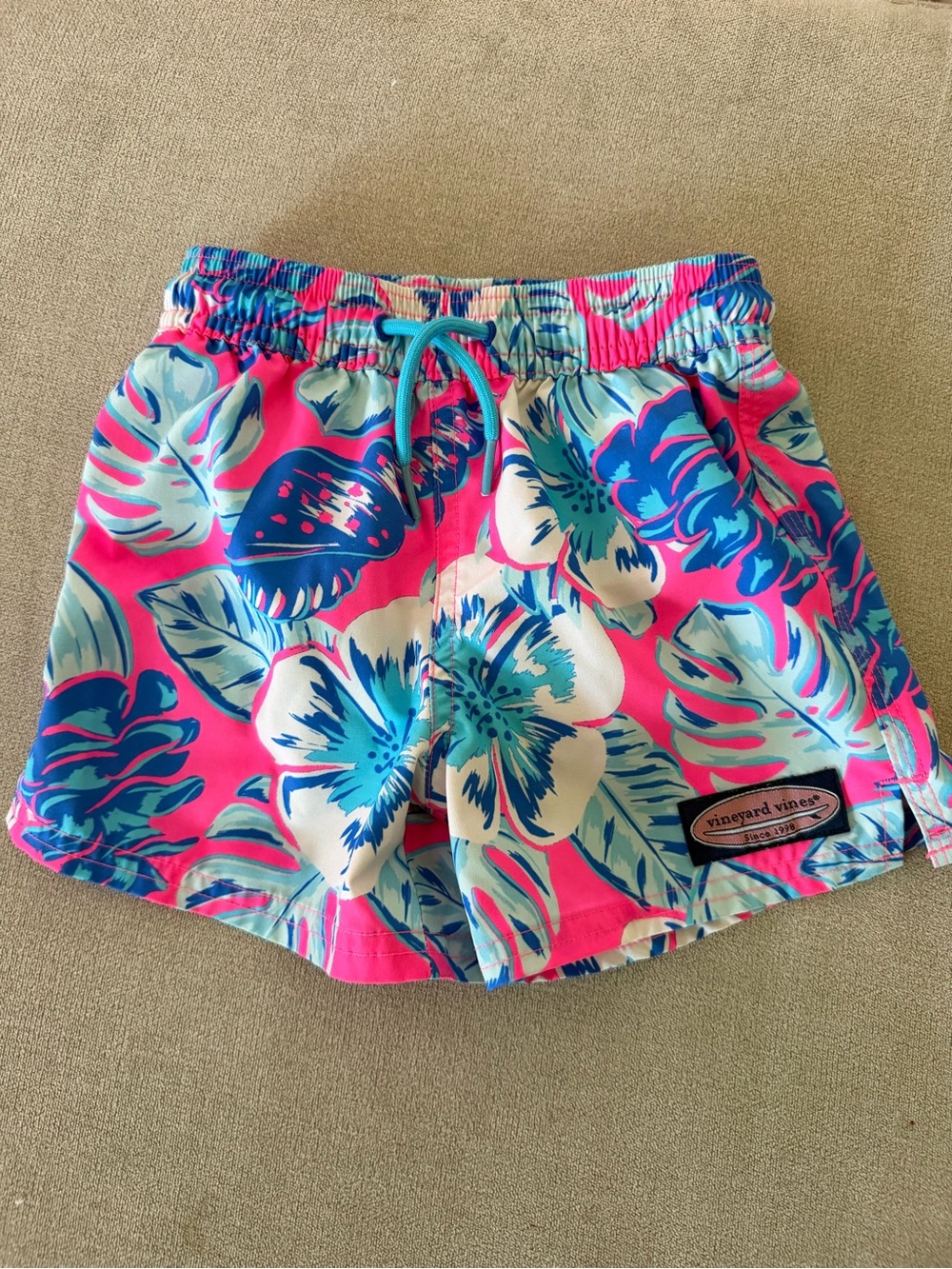 3T Vineyard Vines Pink & Blue Tropical Swim Shorts